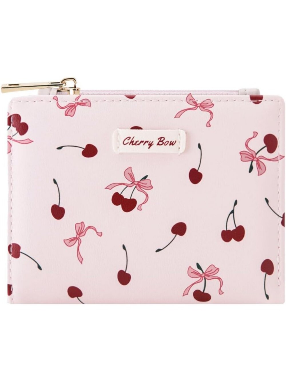 Cherry Bow Print Bifold Wallet for Women | 5 Card Slots, Zipper Coin Pocket, ID